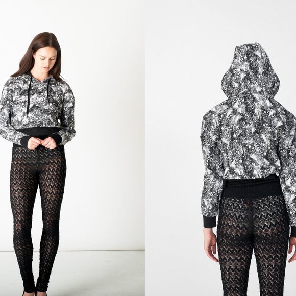 NWT ELEVENPARIS White Black Pattern Printed Cropped Sweatshirt Hoodie Size L $99 - Picture 14 of 14